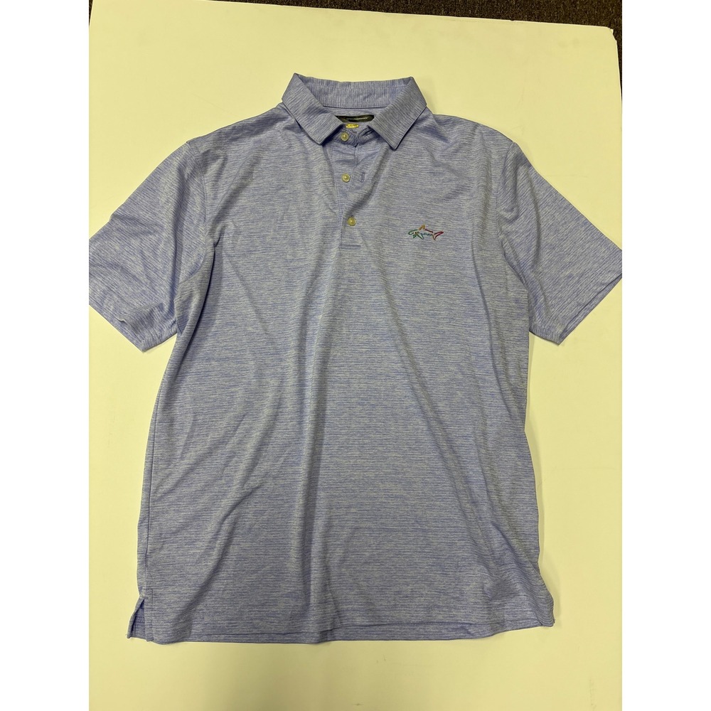 Greg Norman Play Dry Mens Large Blue Space Dye Short Sleeve Golf Polo Shirt